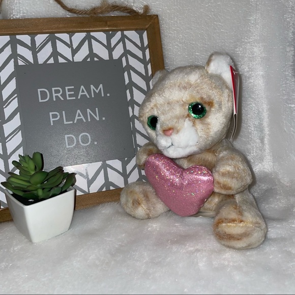 Russ Cat Heart Plush 6" Green Eyes Striped Beige Pink Stuffed Animal KellyToy - Picture 2 of 10